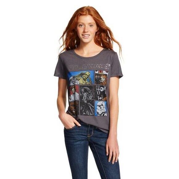 Star Wars Top Women's Medium Gray Graphic Tee Scoop Neck Dart Vader Skywalker - Picture 2 of 6